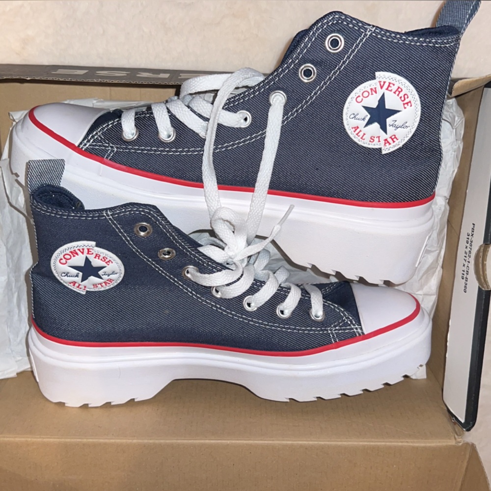 Converse Chuck Taylor All Star Lugged Lift Platform Retro Denim Sneakers - Picture 8 of 16